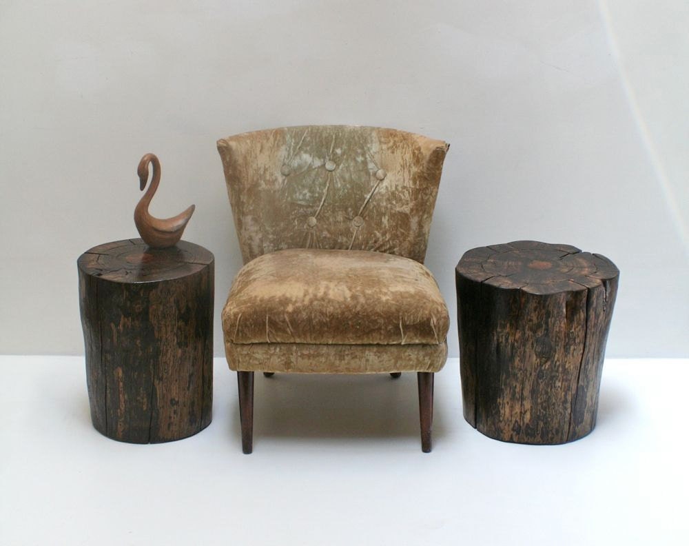 Ebony Washed Tree Stump Nightstand End Table