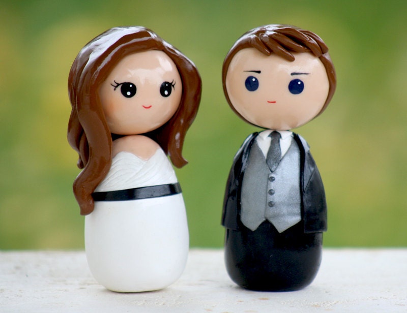 Personalized custom wedding cake topper kokeshi figrurines