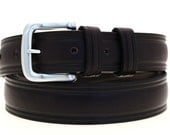Made In USA Men's 1 1/4' Domed Dark Brown Latigo Leather Belt Double Loops Brushed Nickel Buckle