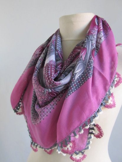 PINK VIOLET scarf - Turkish Yemeni scarf-Square Scarf.asuhan