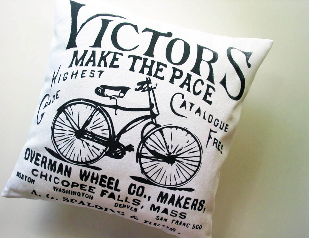 Bicycle Print Recycled Cotton Pillow Cover 18 inch Washable
