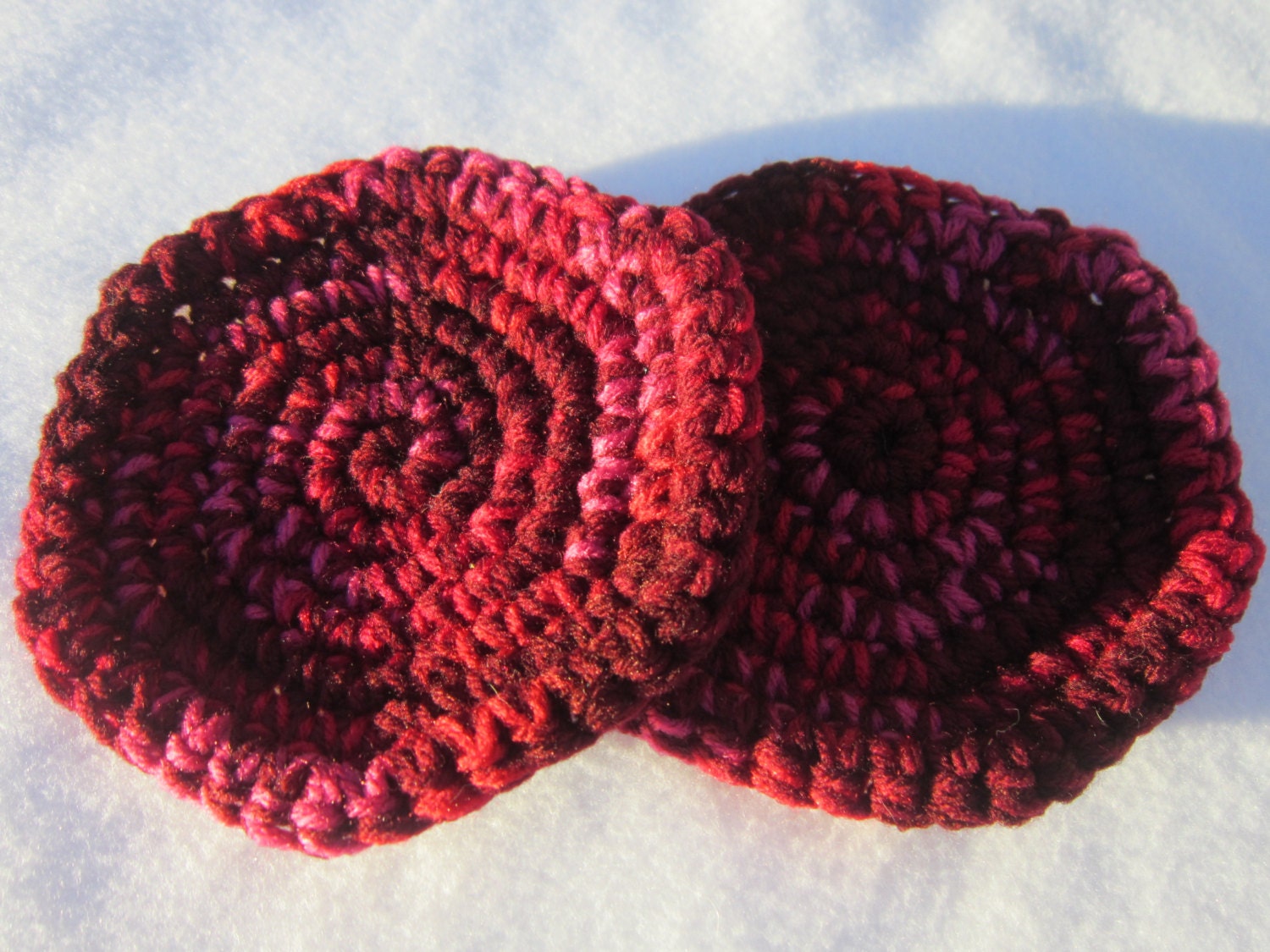 Crocheted Coasters Maroon and Pink Set of Two On Sale