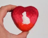 Felted Soap Red Ombre Heart with a Cat (Plumeria)