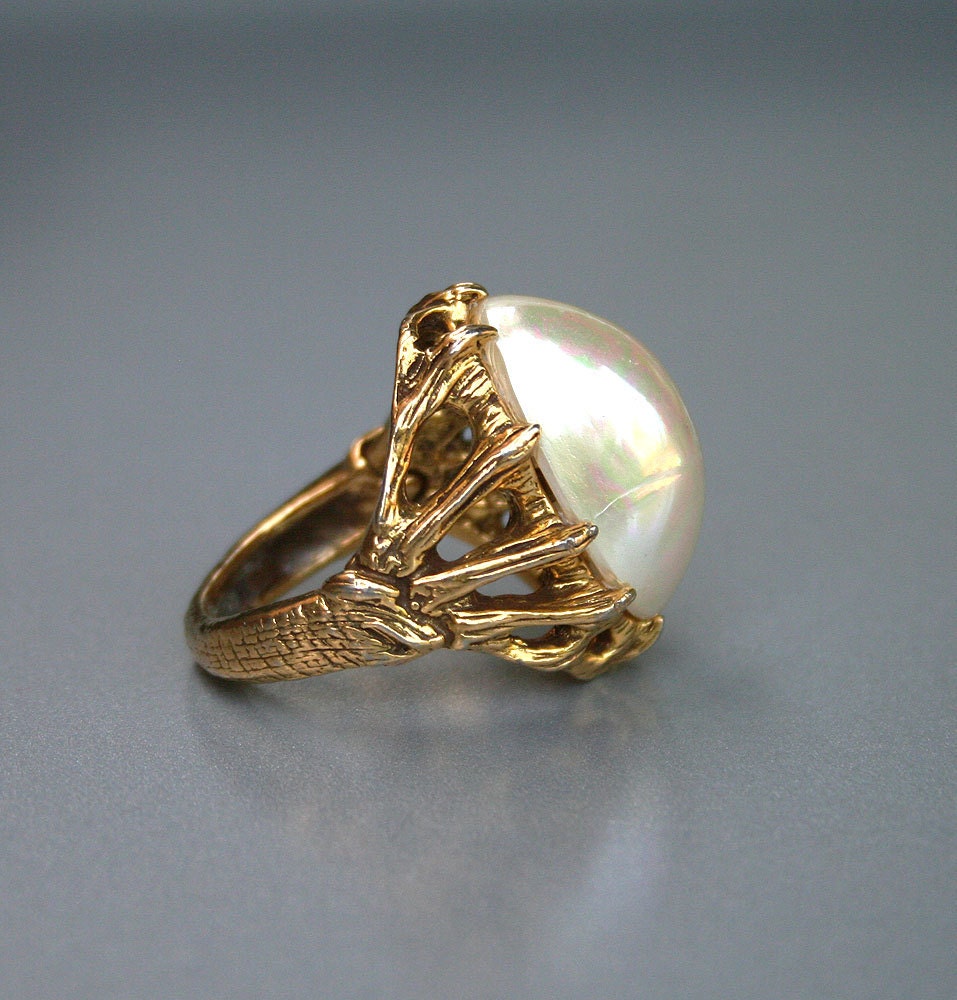 Vintage Goldette Modernist Faux Pearl Gold Chunky Cocktail Ring