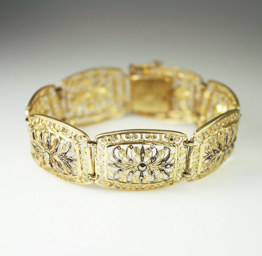 Vintage Alice Caviness Germany Sterling Vermeil Marcasite Bracelet