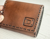 Men's Tri-Fold Leather Wallet - Custom stain color, initial and thread color - leather billfold - unisex