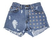Studded Shorts / Vintage High Waisted Denim Shorts Cut Offs / 25 Waist
