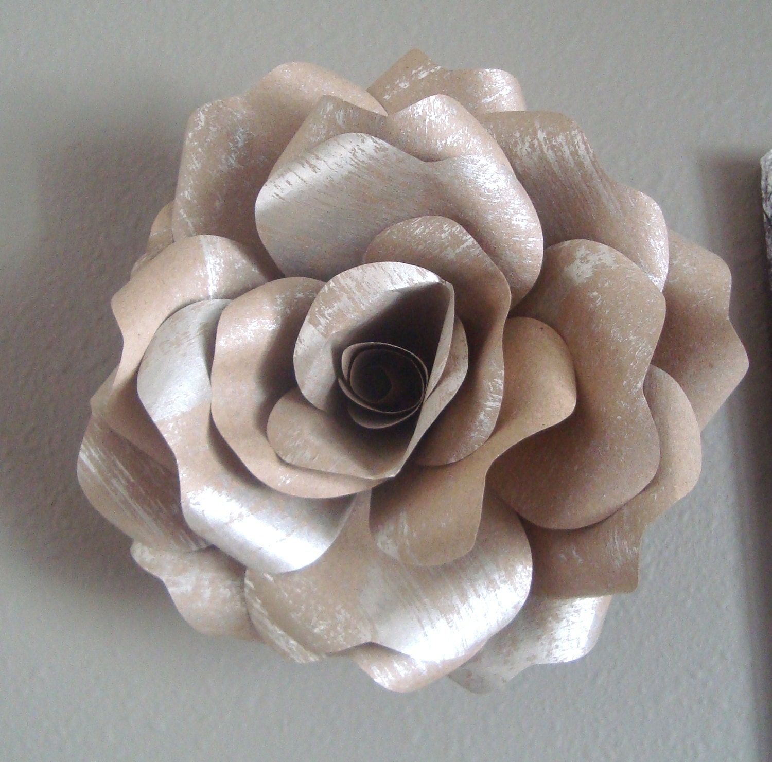 KRAFT & SILVER paper wall rose - wall decor wall art paper sculpture - Flower Taxidermy No.13