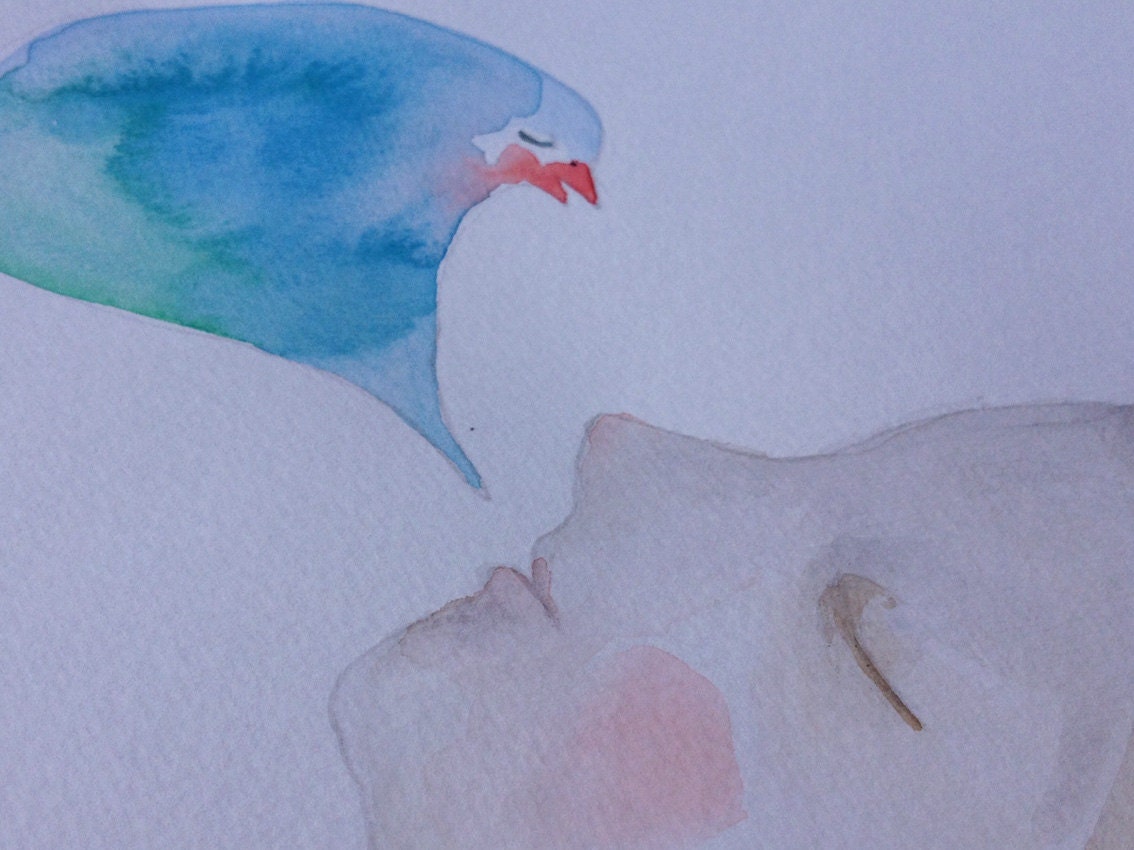 The dream with a blue bird - original water colour illustration