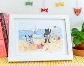 Beach Animal Party Giclee Print A5