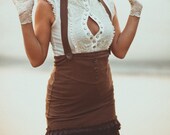 STEAMPUNK ALINE SKIRT - Suspender dress - Organic cotton lycra - cabaret Burning man - Chocolate brown - Extra small - Small