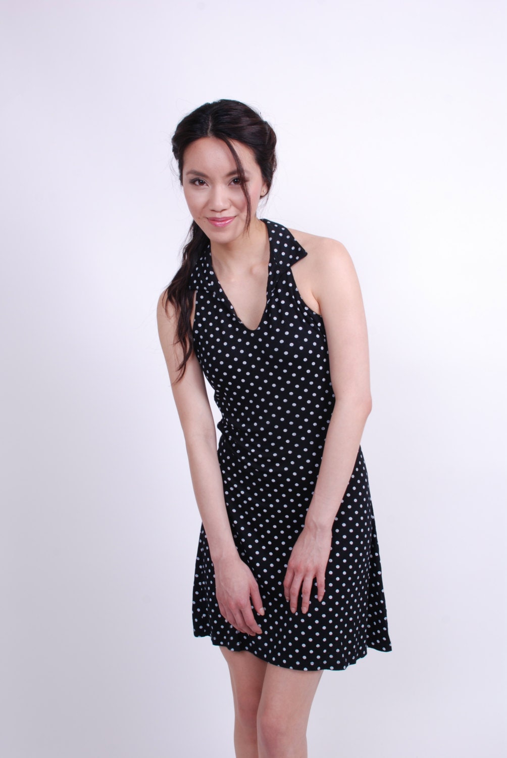Black Polka Dot Summer Dress - Free US Shipping - Donation to UNICEF - Item MM-DRT13-13B0