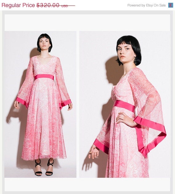 SALE JEAN VARON Vintage 1970s Pink Tribal Print Goddess Maxi Dress