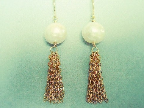 Pearl Earrings with Gold Fringe , Gold Earrings, Pearl Earrings, Bridal Jewelry