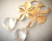 Gold Orchid and Clear Swarovski Earrings