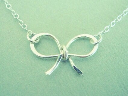 Silver Jewelry, Sterling Silver Bow Necklace, Silver Necklace, Bow Necklace