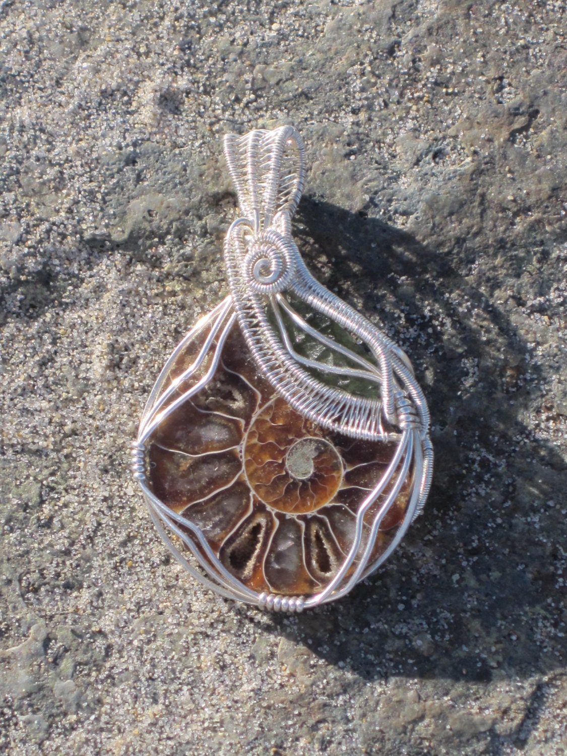 Intergalactic Alignment/ Ammonite Moldavite and Sterling Silver  Pendent