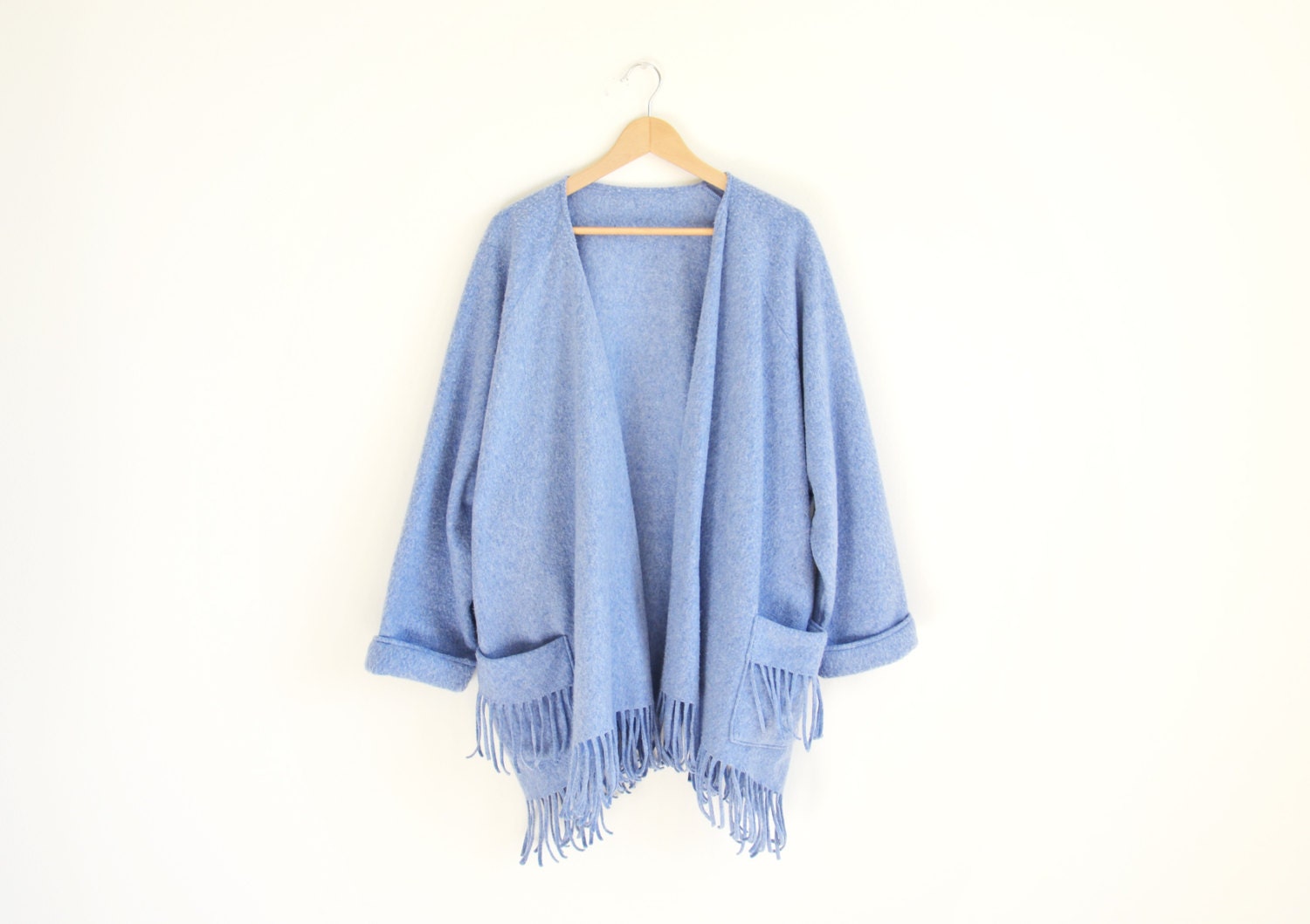 Vintage light blue fleece fringe coat jacket.