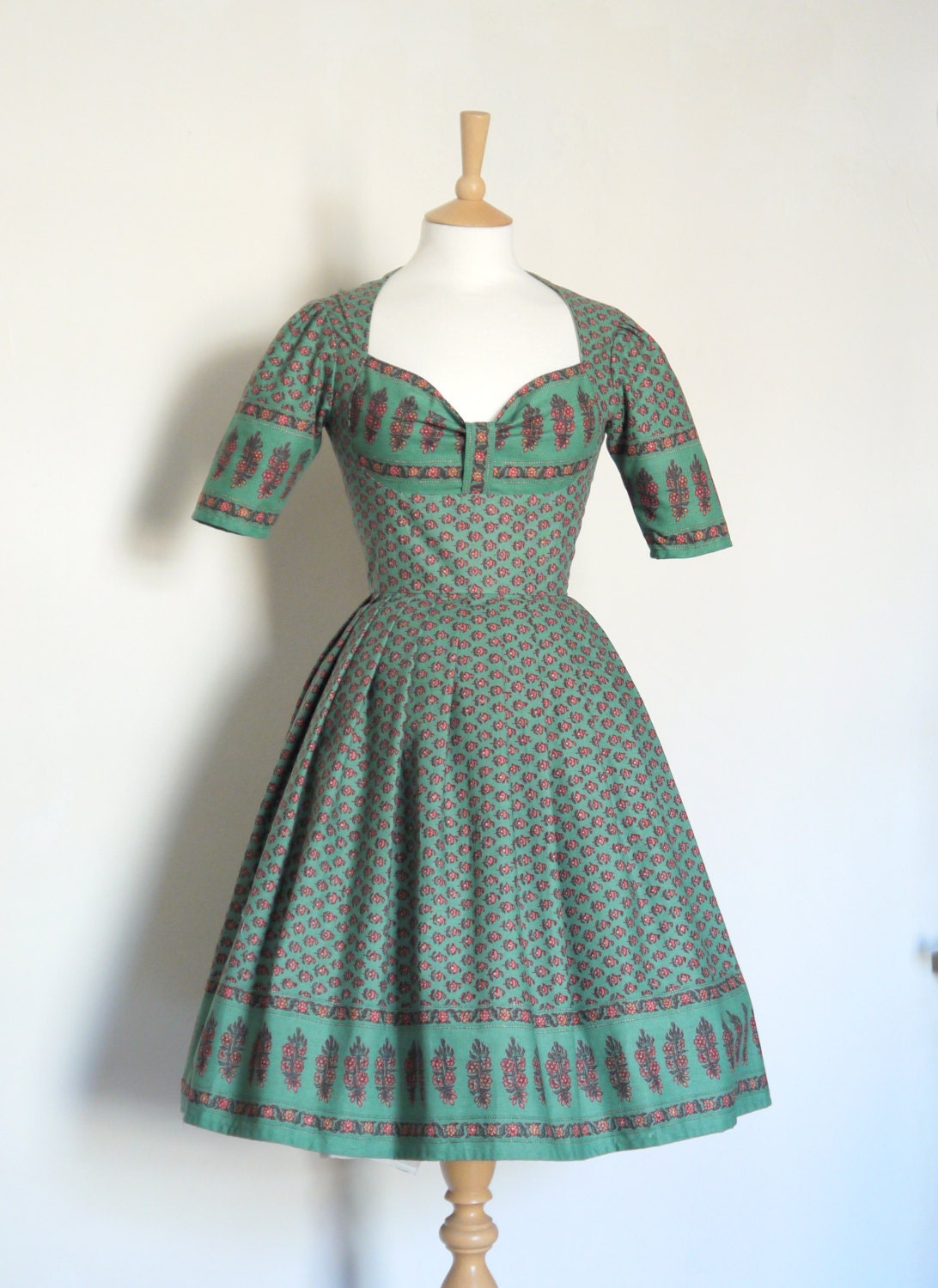 Teal and Pink Retro Floral Print Cotton Heidi Dress - Made to Measure