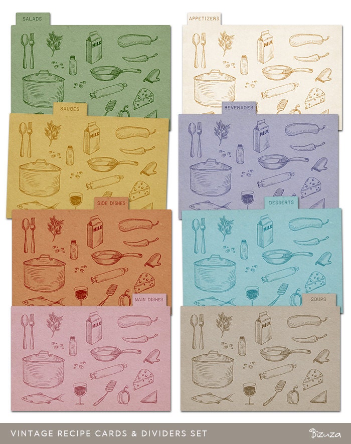 Printable Recipe Cards and Recipe Box Dividers, 4x6, Editable PDF, Instant Download