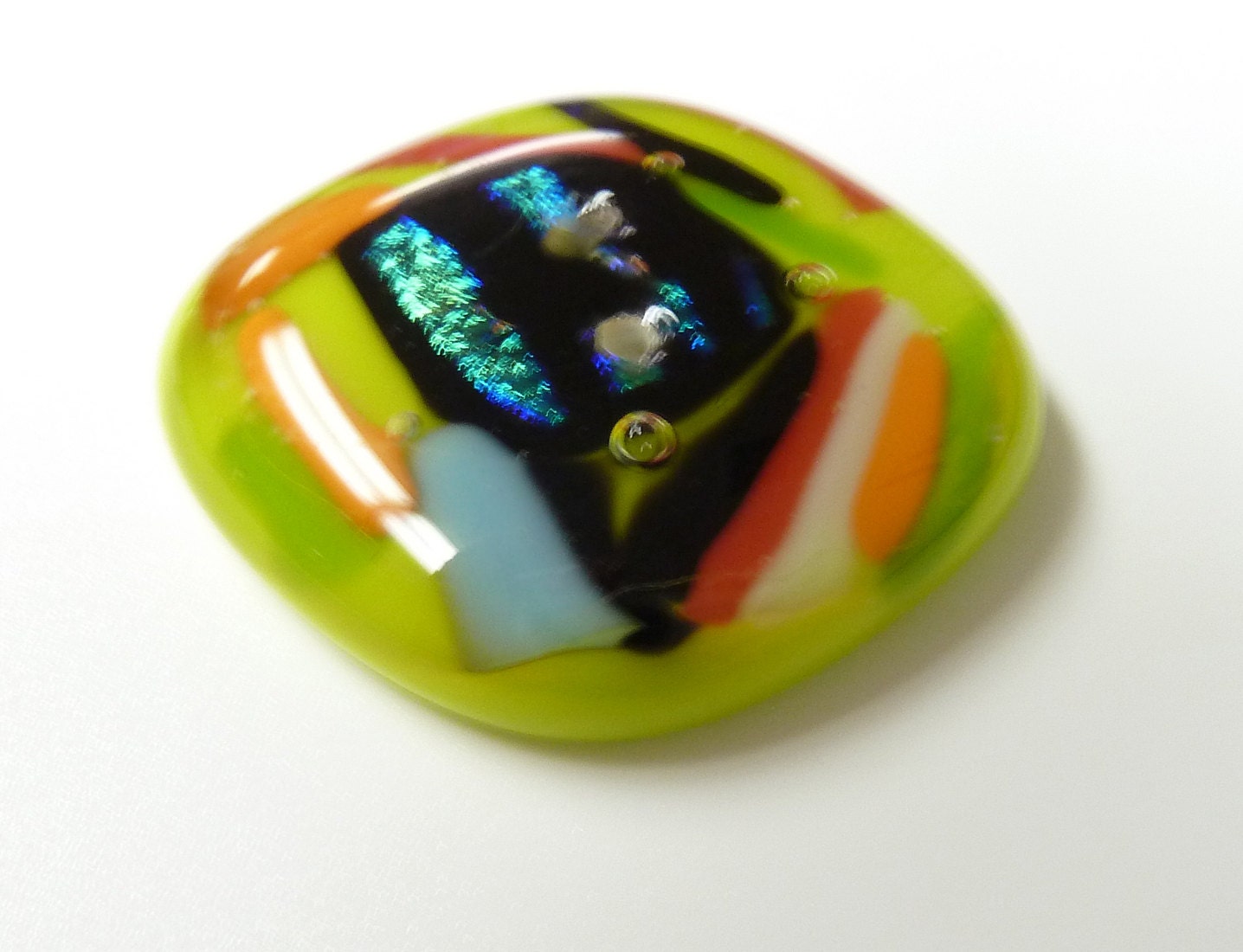 Crazy Yellow Dichroic Fused Glass Button