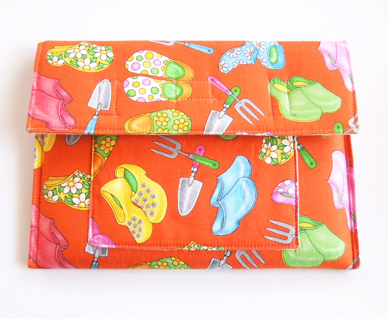 iPad 2 iPad 3 iPad case cover sleeve with pocket - Orange gardening tools clogs - Gift for gardeners (Ready to ship)