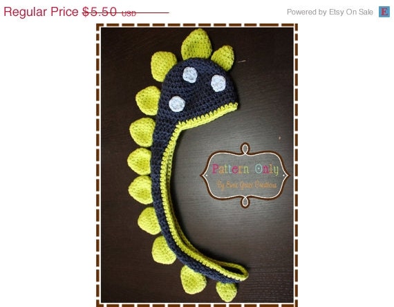ON SALE Dinosaur Hat Crochet Pattern - LONG Tail Dino - 136