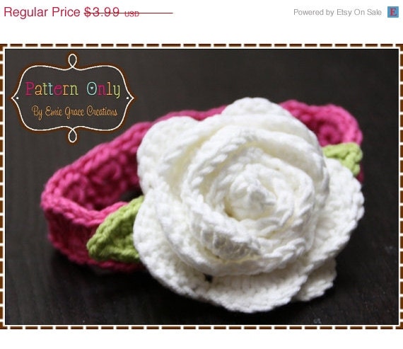 ON SALE Flower Headband Crochet Pattern - ROSE - 602