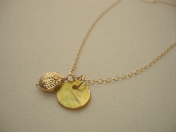 touch of sun - lovely sunny pair - shell and gold disc make a lovely beachy necklace - everyday jewelry