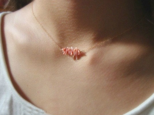 coraline - pink coral mini branches - tiny ruffle at your throat - unique everyday jewelry (silver version avail)