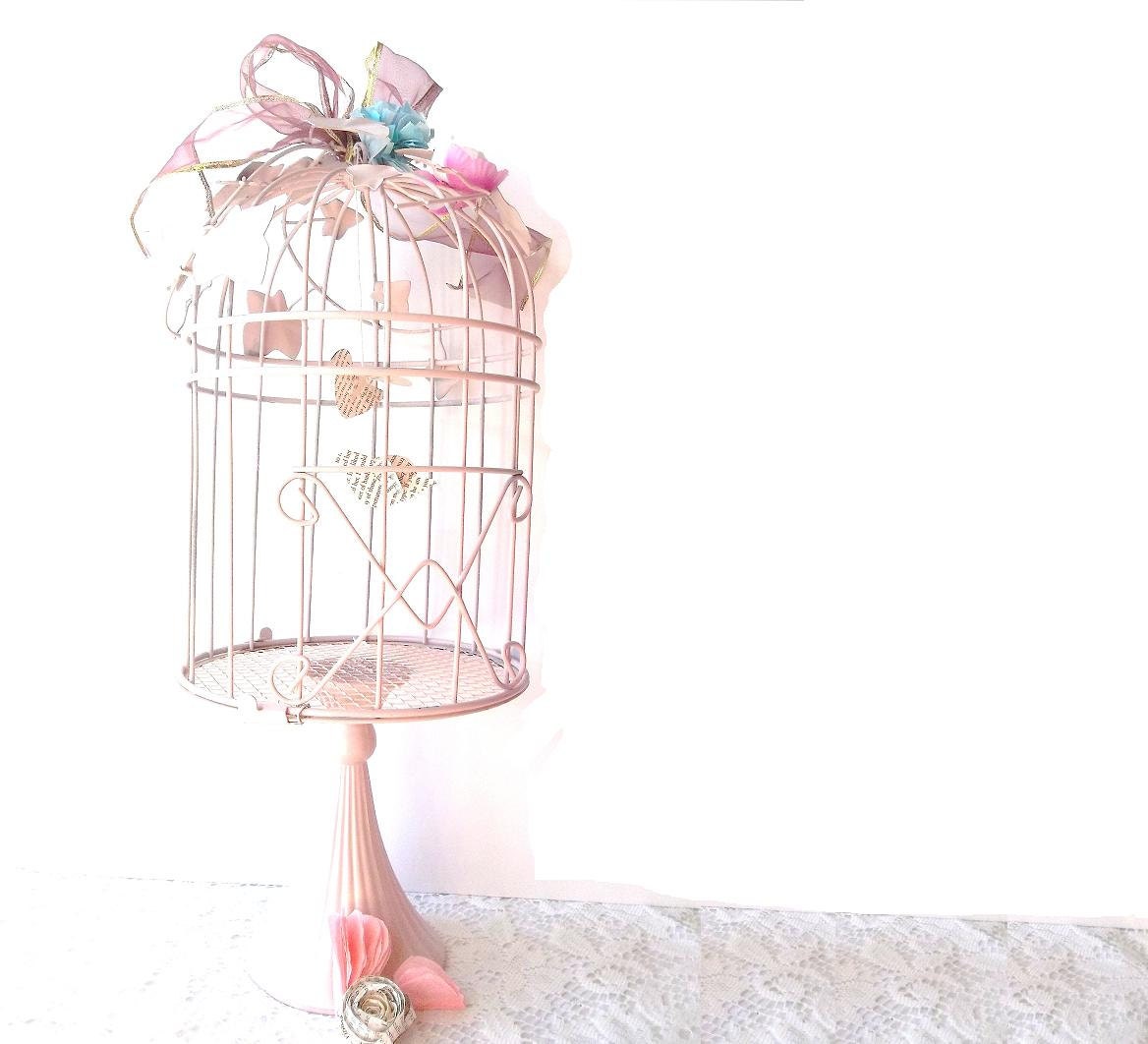 Wrought Iron Victorian Pink Shabby Chic Birdcage. Altered Art Love Birds. French shabby Chic Decor. Gift. Bridal.