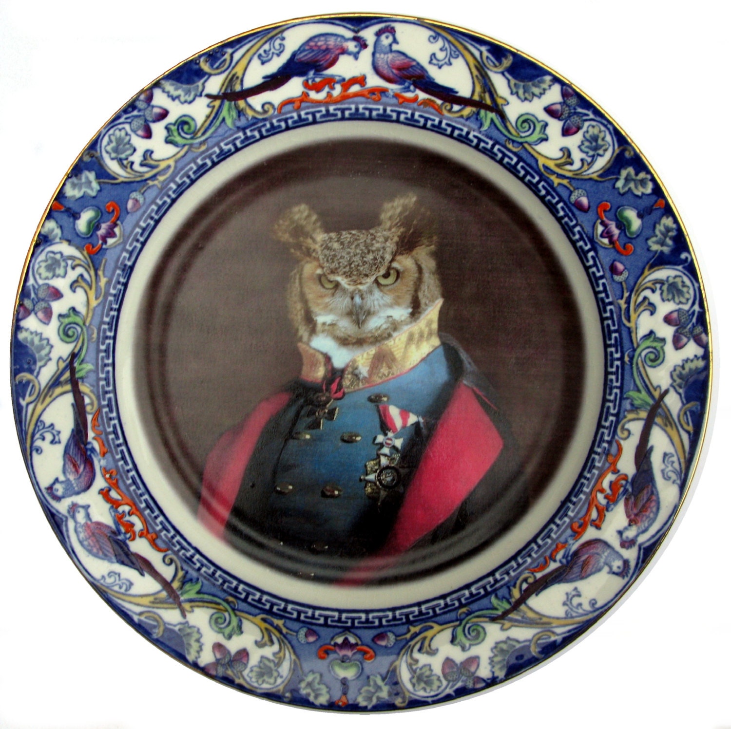 Captain Strigiformes Portrait - Altered Antique Plate 9.15"