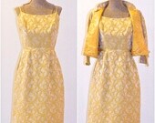 1960s Cocktail Dress, Gold Brocade 60s Dress & Jacket, Vintage XXS Dress Spring Summer Fashion