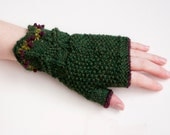 Rosebuds Knit Wool Fingerless Gloves