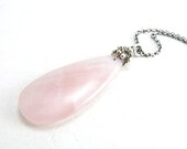Pink Rose Quartz Gemstone Necklace Oxidized Sterling Silver Pink Quartz Pendant Necklace