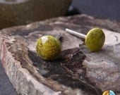 5mm Speckled Mustard Handmade Enamel Post Earrings, Yellow, Orange, OOAK