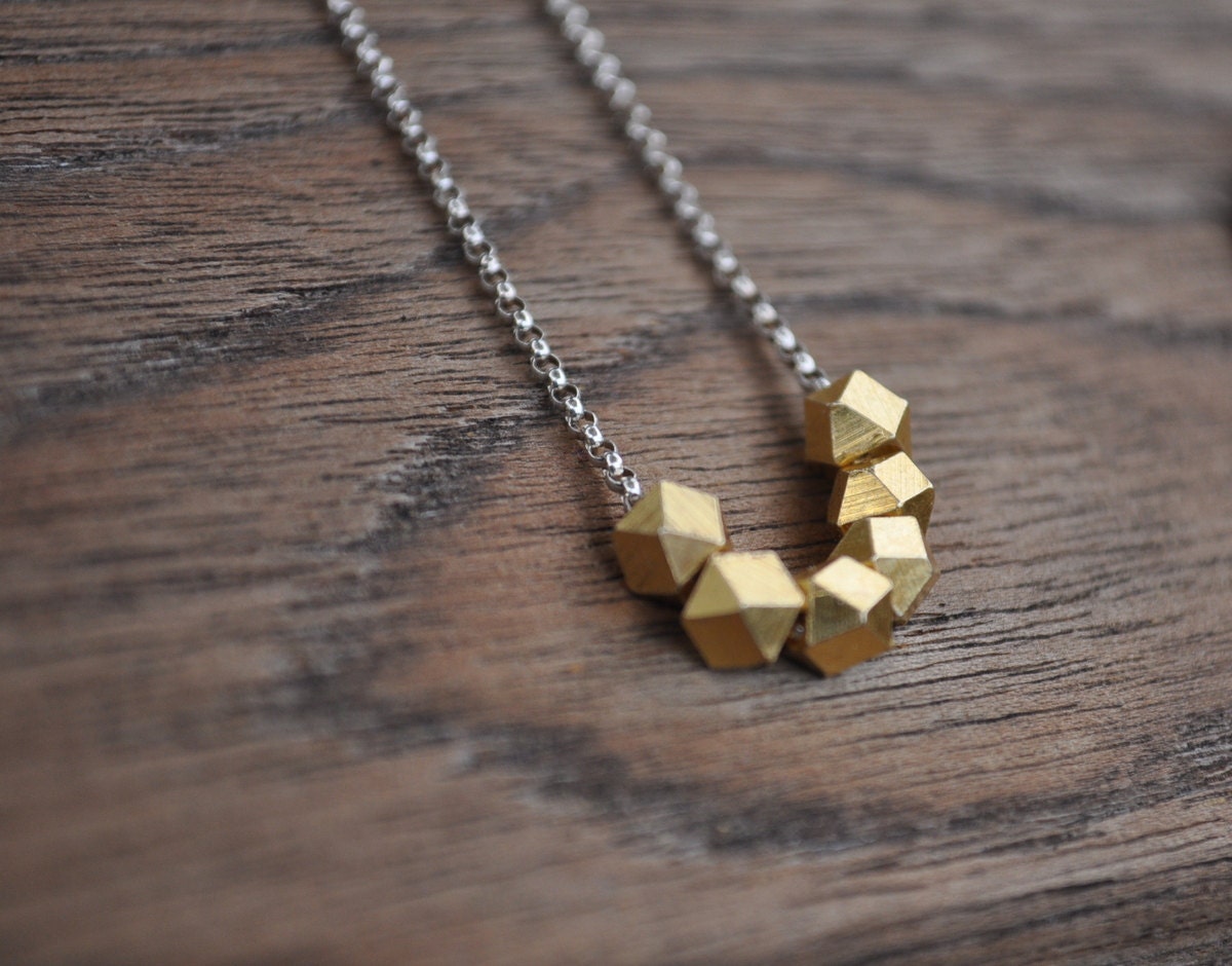 Abacus Necklace. 22kt Gold Plated Hexagon on Sterling Silver