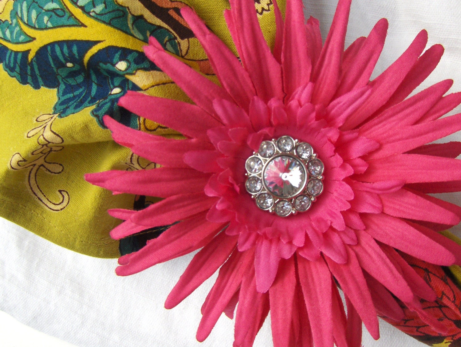 Hot Pink & Lime Napkin Rings Rhinestone Floral Flower