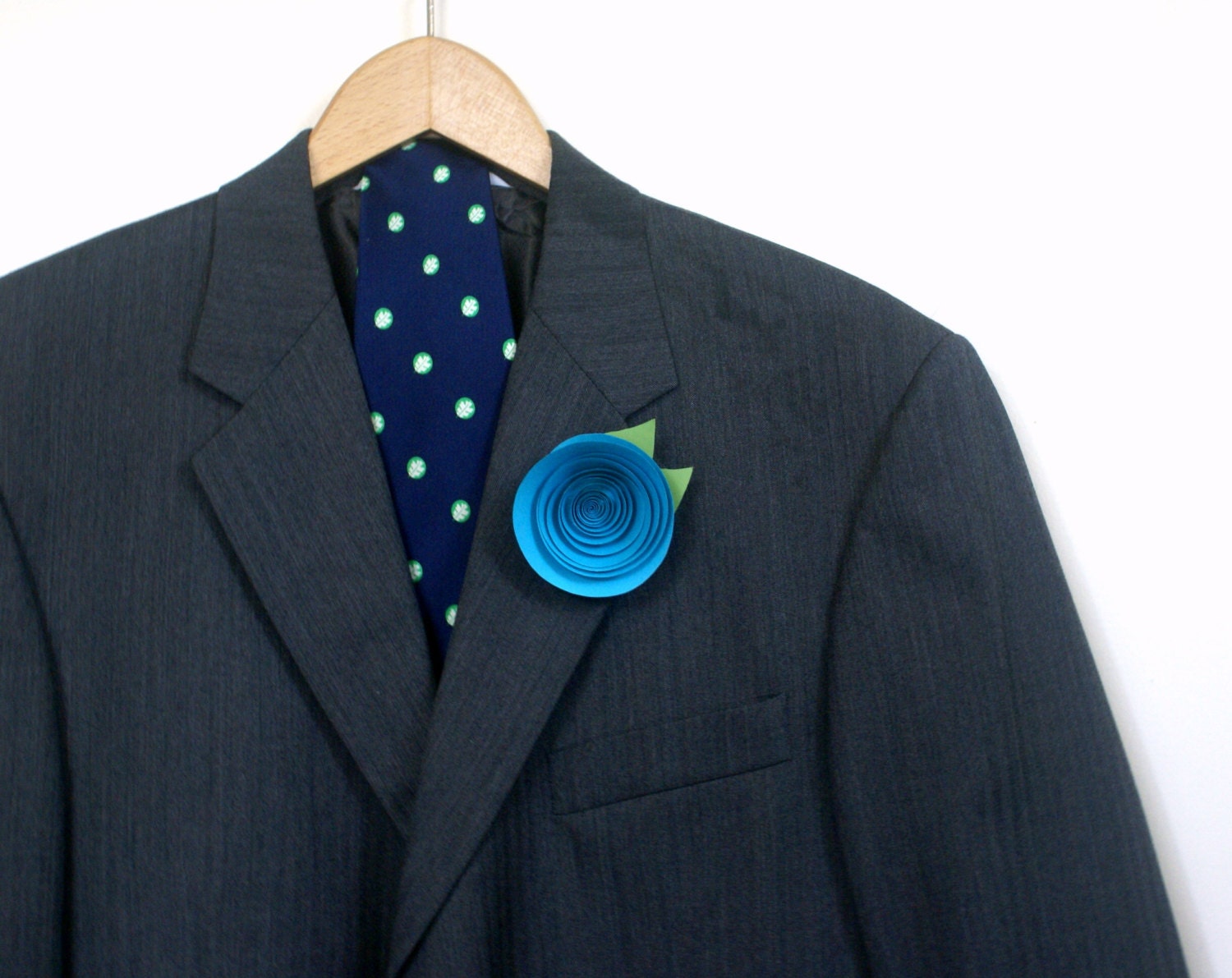 Paper Flower Boutonniere, Large Single Bloom Boutonniere in Turquoise with Pin, Whimsicle Paper Boutonniere, Modern Groom Lapel Pin