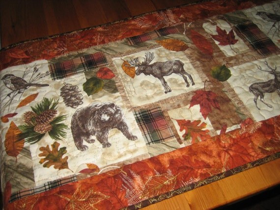 Bear Moose Cabin Rustic Table Runner by TahoeQuilts on Etsy
