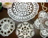 ON SALE 4 Vintage Crocheted Doilies in Shades of White - Small Doilies 9862