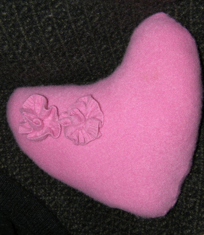 Felt Soft Pink Cashmere Heart Pillow for Valentine Upcycled Cashmere Sweater Pillow Hand Sewn by Mcleodhandcraftgifts on Etsy