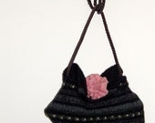 Upcycled felted purse with pink Rose upcycled wool sweater tote Bag  hand sewn for teens girls