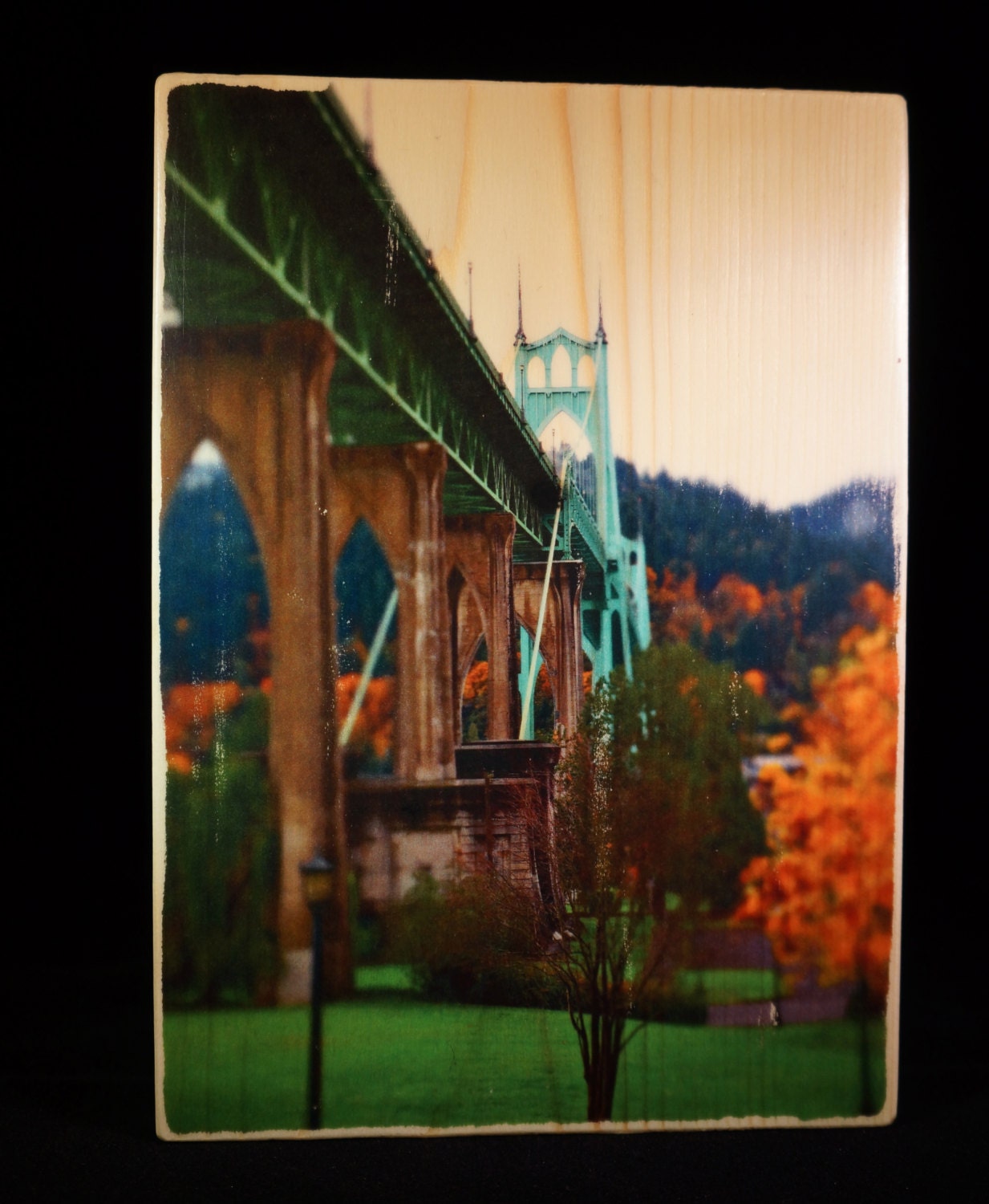 Wood Photo Transfer Portland Sign PDX Art Panel by Moonspiralz