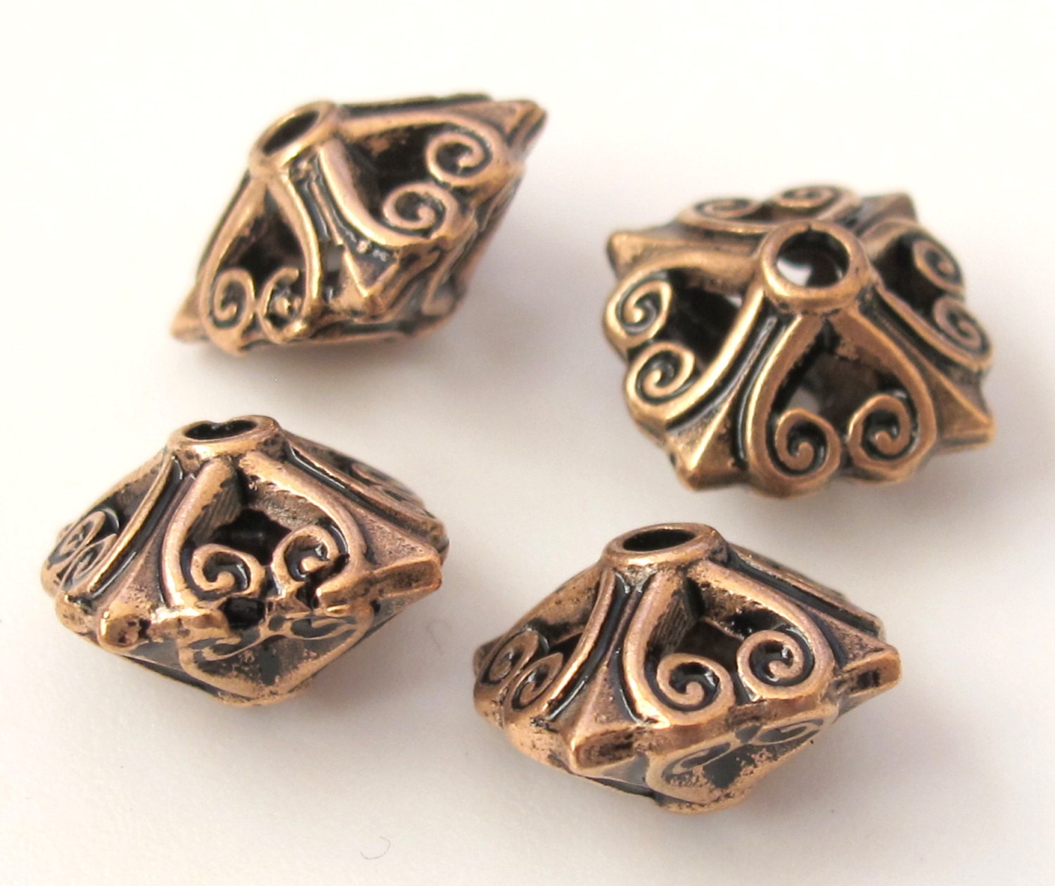 Copper finish Bali style puff pillow metal beads - 4 pieces - BD350A