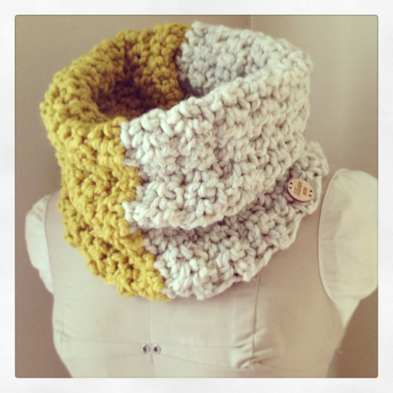 Oversized Color Block Chunky Cowl/ Earthtone/ Neckwarmer/ Cowl/ Mustard & Wheat