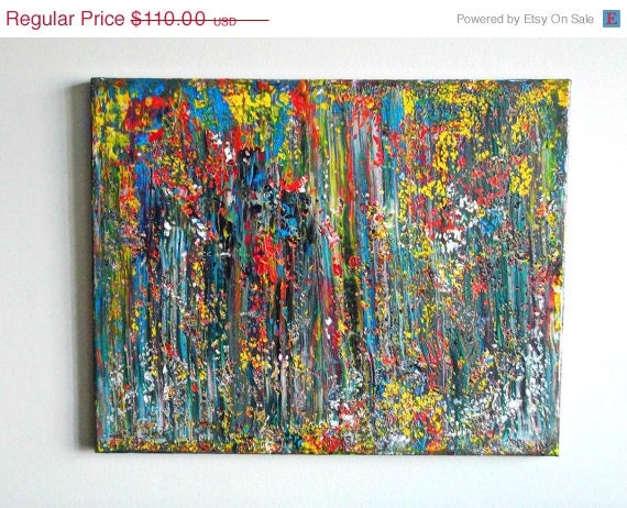 On Sale Wall Art Modern Canvas Painting 16 X 20 Abstract Acrylic Original - A Drive in the Country