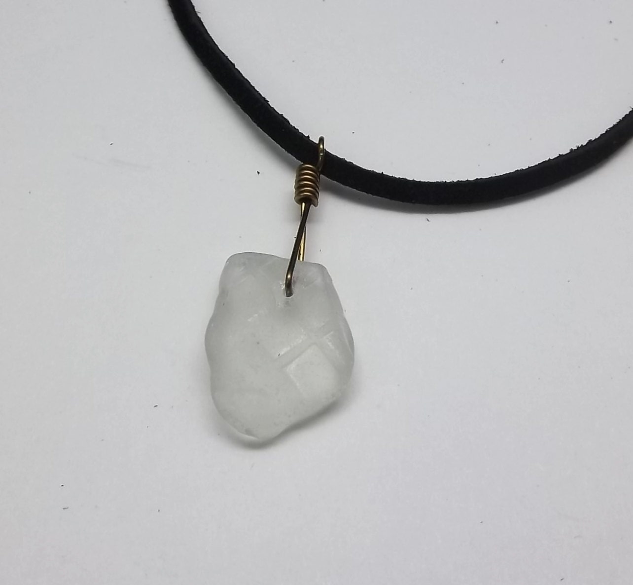 Frosted White Beach Glass On Suede Cord Handmade