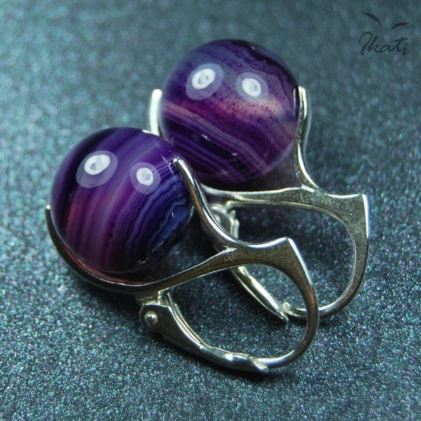 Sterling silver earrings: VIOLET AGATE. Striped agate.