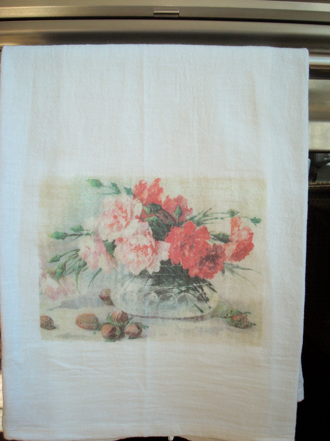 bouquet of flowers flour sack towel